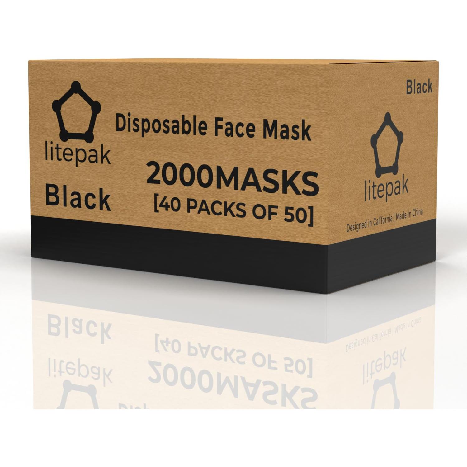 2000 Mascarillas Desechables para Niños Litepak 3 Capas Negro