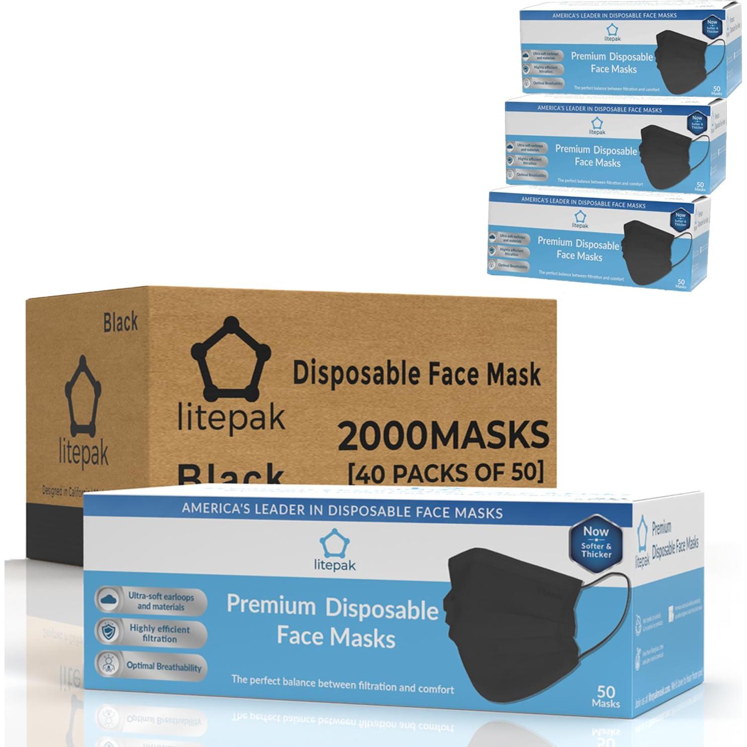 2000 Mascarillas Desechables para Niños Litepak 3 Capas Negro