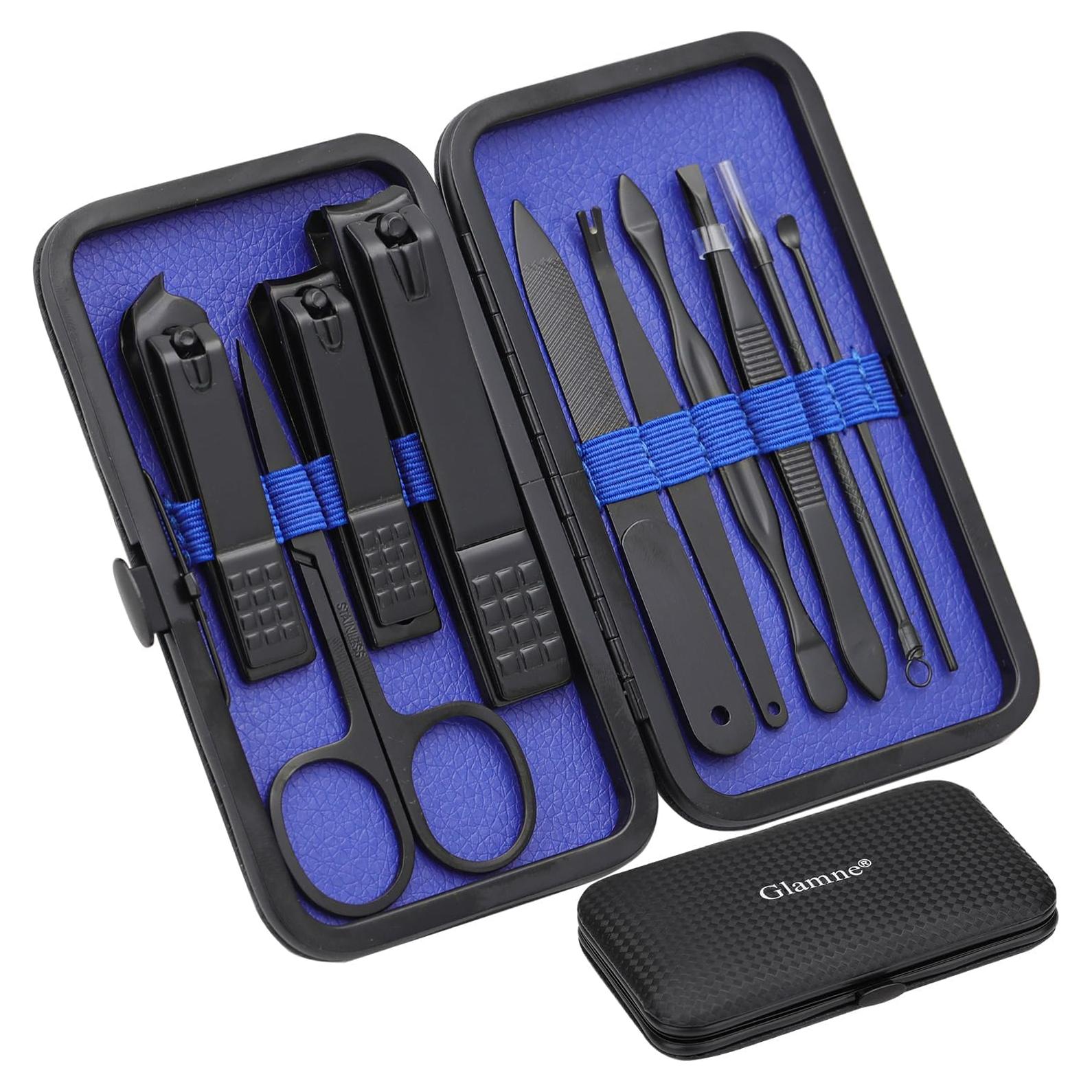 Juego de Manicura Profesional Glamne 10 en 1 Acero Inoxidable Azul