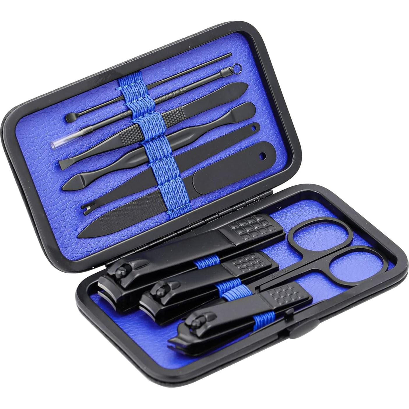 Juego de Manicura Profesional Glamne 10 en 1 Acero Inoxidable Azul