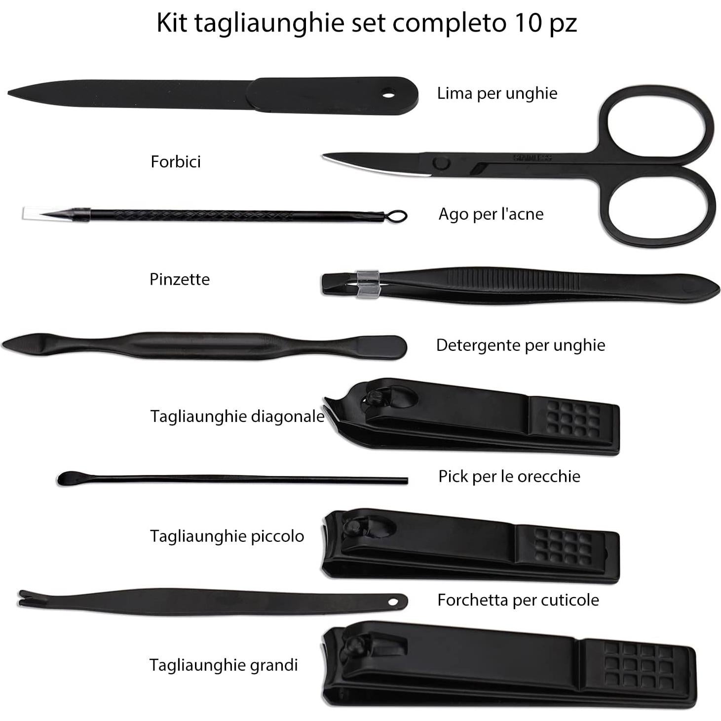 Juego de Manicura Profesional Glamne 10 en 1 Acero Inoxidable Azul