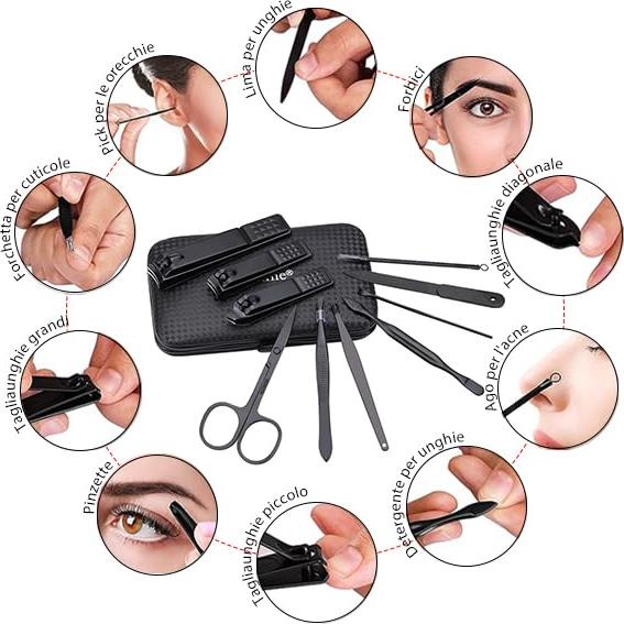 Juego de Manicura Profesional Glamne 10 en 1 Acero Inoxidable Azul