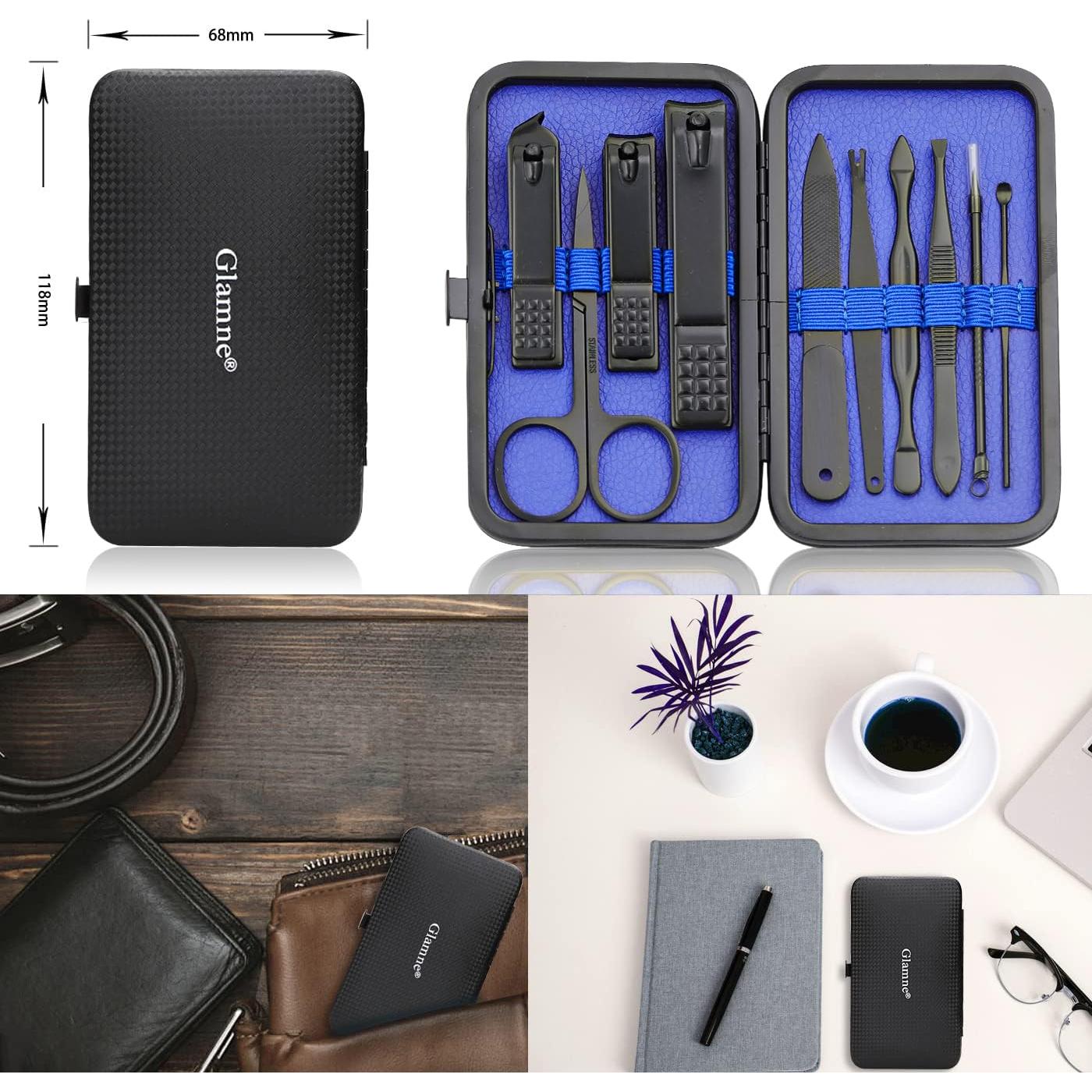 Juego de Manicura Profesional Glamne 10 en 1 Acero Inoxidable Azul