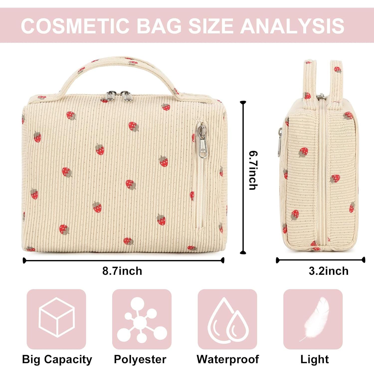 Bolsa de Maquillaje Bluboon Corduroy Beige Fresa 22x17x8cm