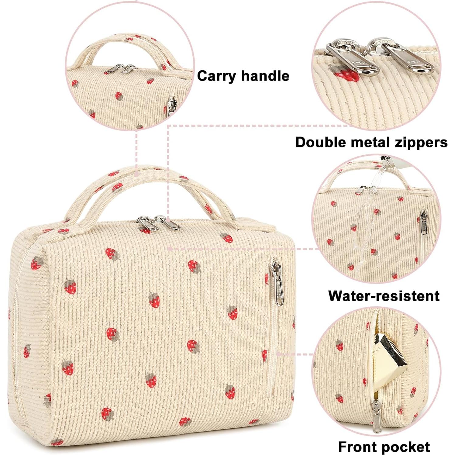 Bolsa de Maquillaje Bluboon Corduroy Beige Fresa 22x17x8cm