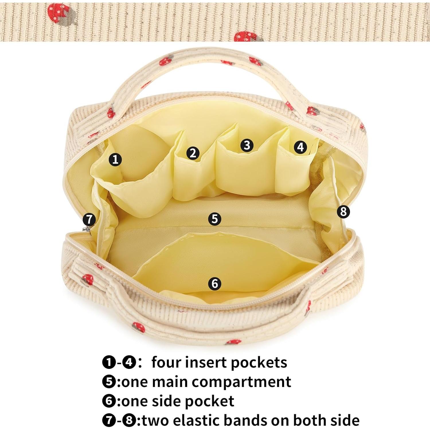 Bolsa de Maquillaje Bluboon Corduroy Beige Fresa 22x17x8cm