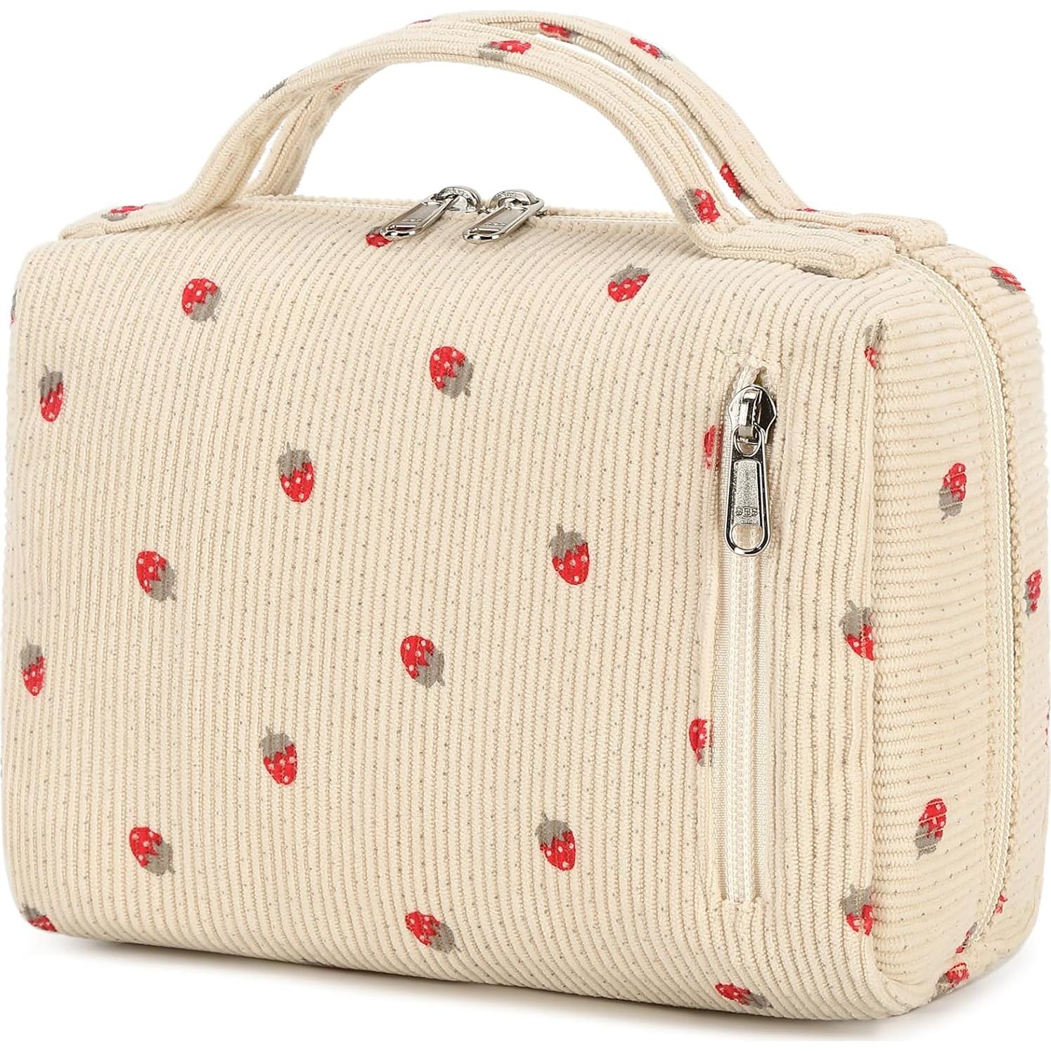 Bolsa de Maquillaje Bluboon Corduroy Beige Fresa 22x17x8cm