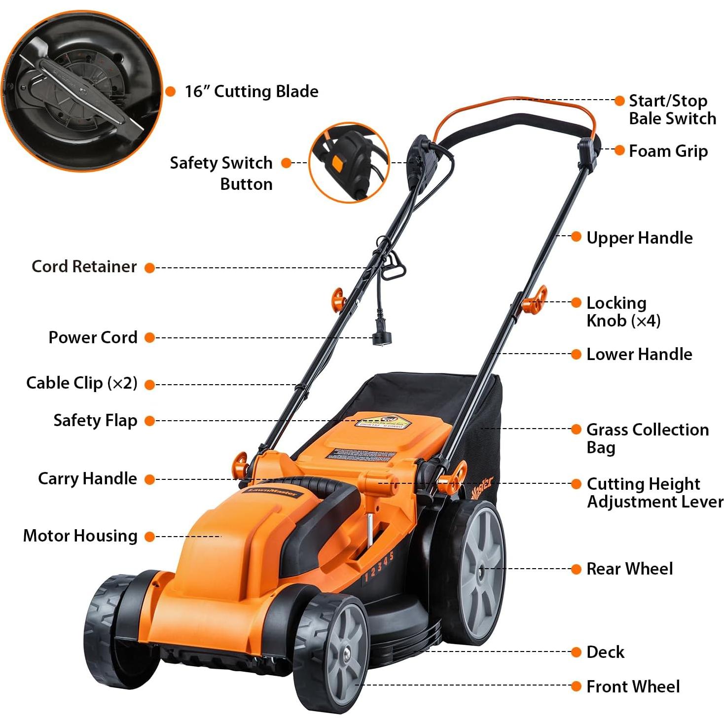 Cortadora de Césped Eléctrica LawnMaster MEB1216K 40.5 cm 12AMP