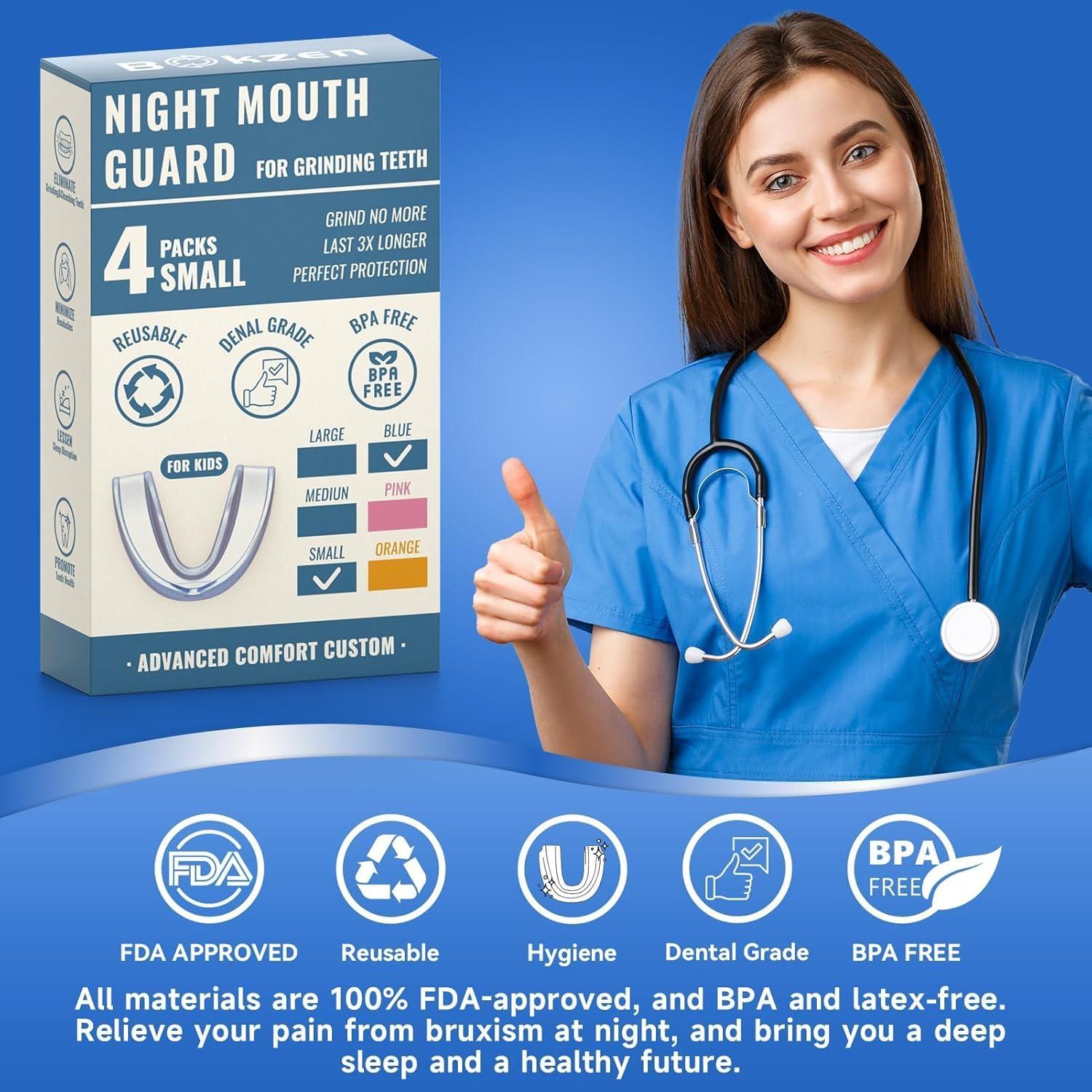 Paquete de 4 Protectores Bucales Azules BOKZEN para Niños