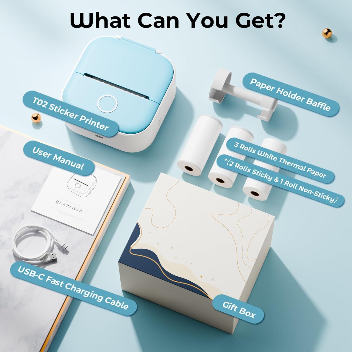 Impresora Portátil Omezizy T02 Bluetooth con 3 Rollos