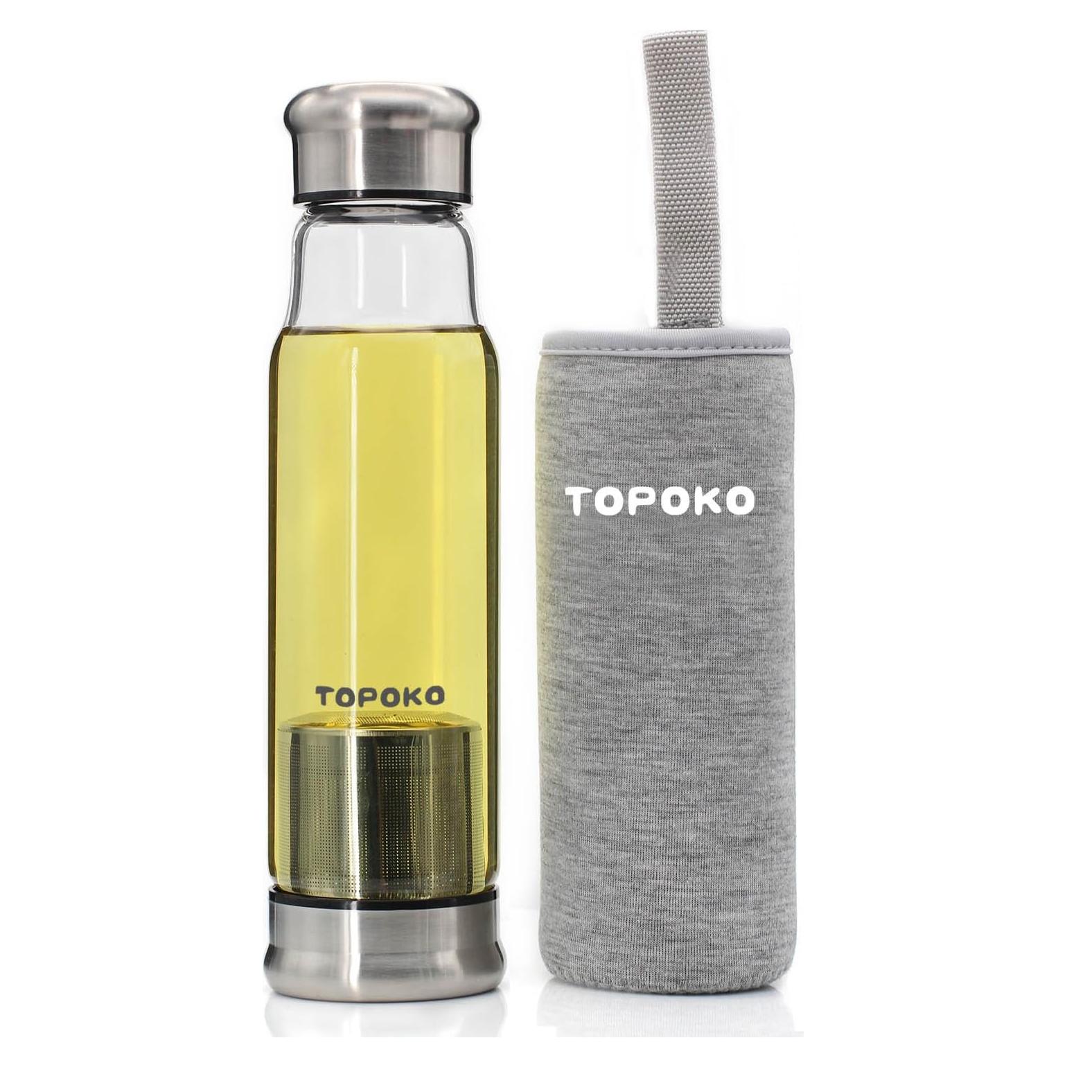 Botella de Agua de Vidrio Borosilicato TOPOKO 0.55L con Infusor