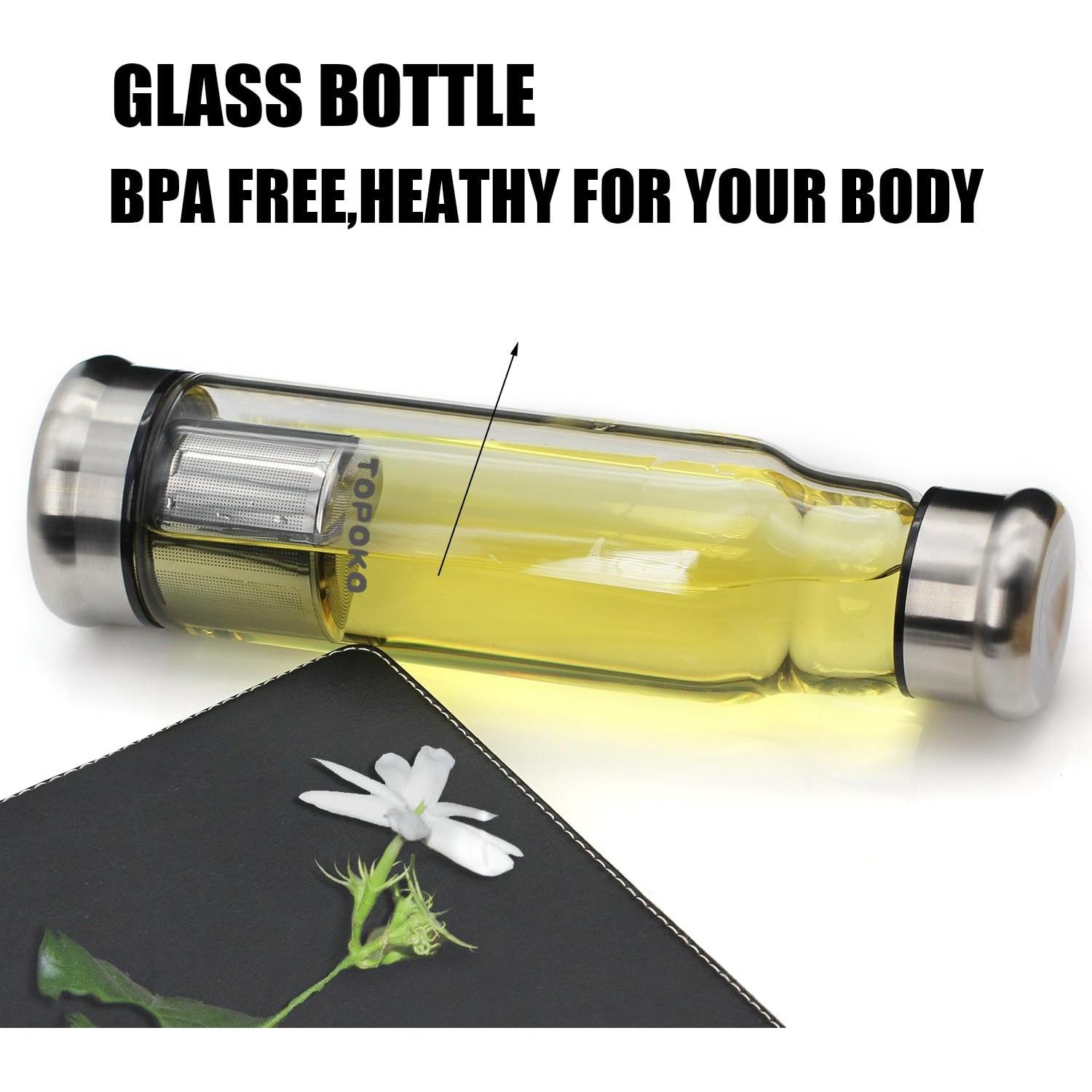 Botella de Agua de Vidrio Borosilicato TOPOKO 0.55L con Infusor