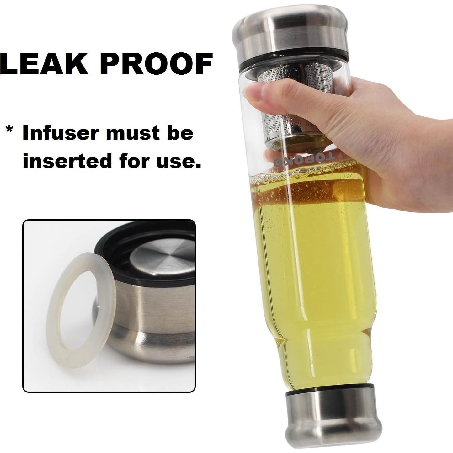 Botella de Agua de Vidrio Borosilicato TOPOKO 0.55L con Infusor