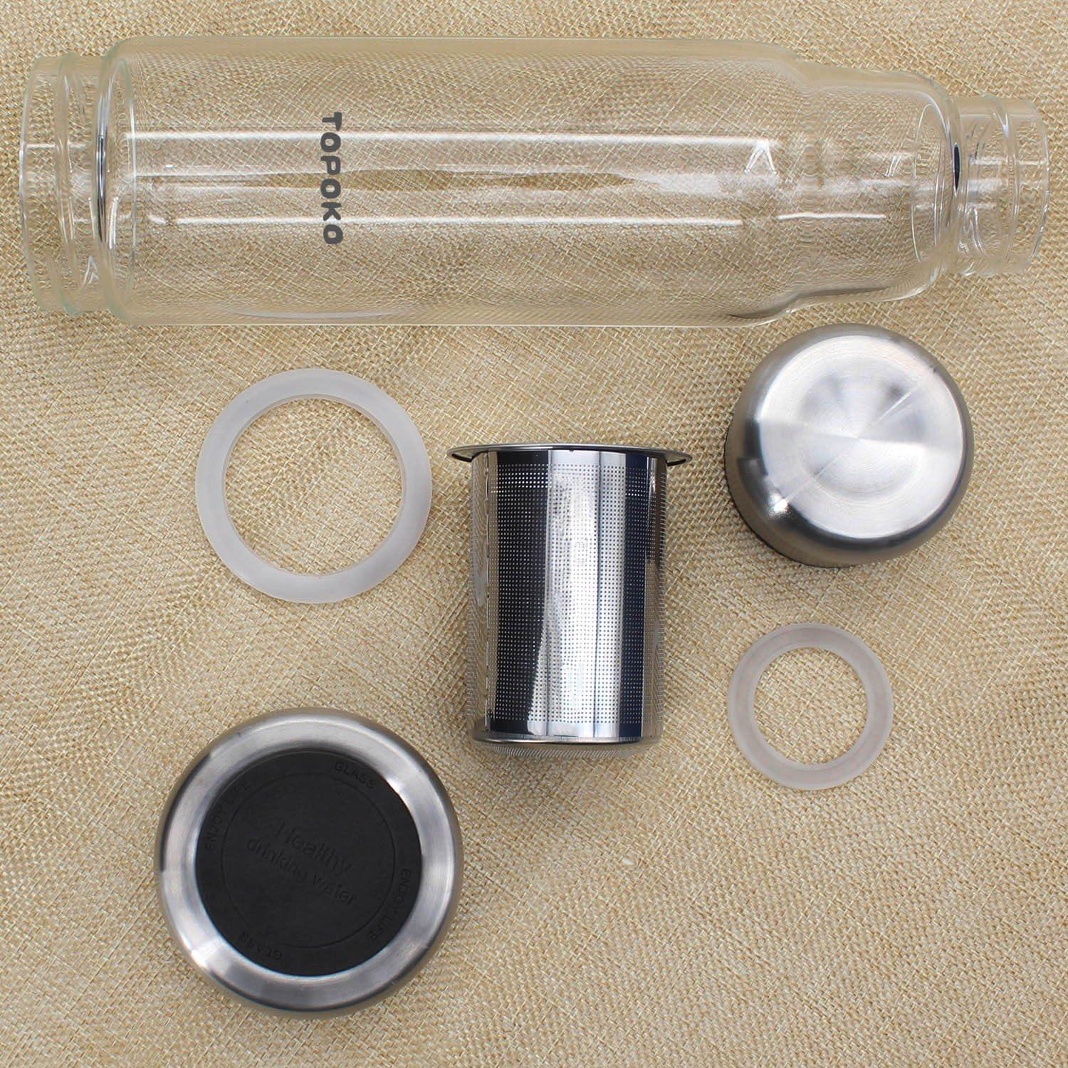 Botella de Agua de Vidrio Borosilicato TOPOKO 0.55L con Infusor