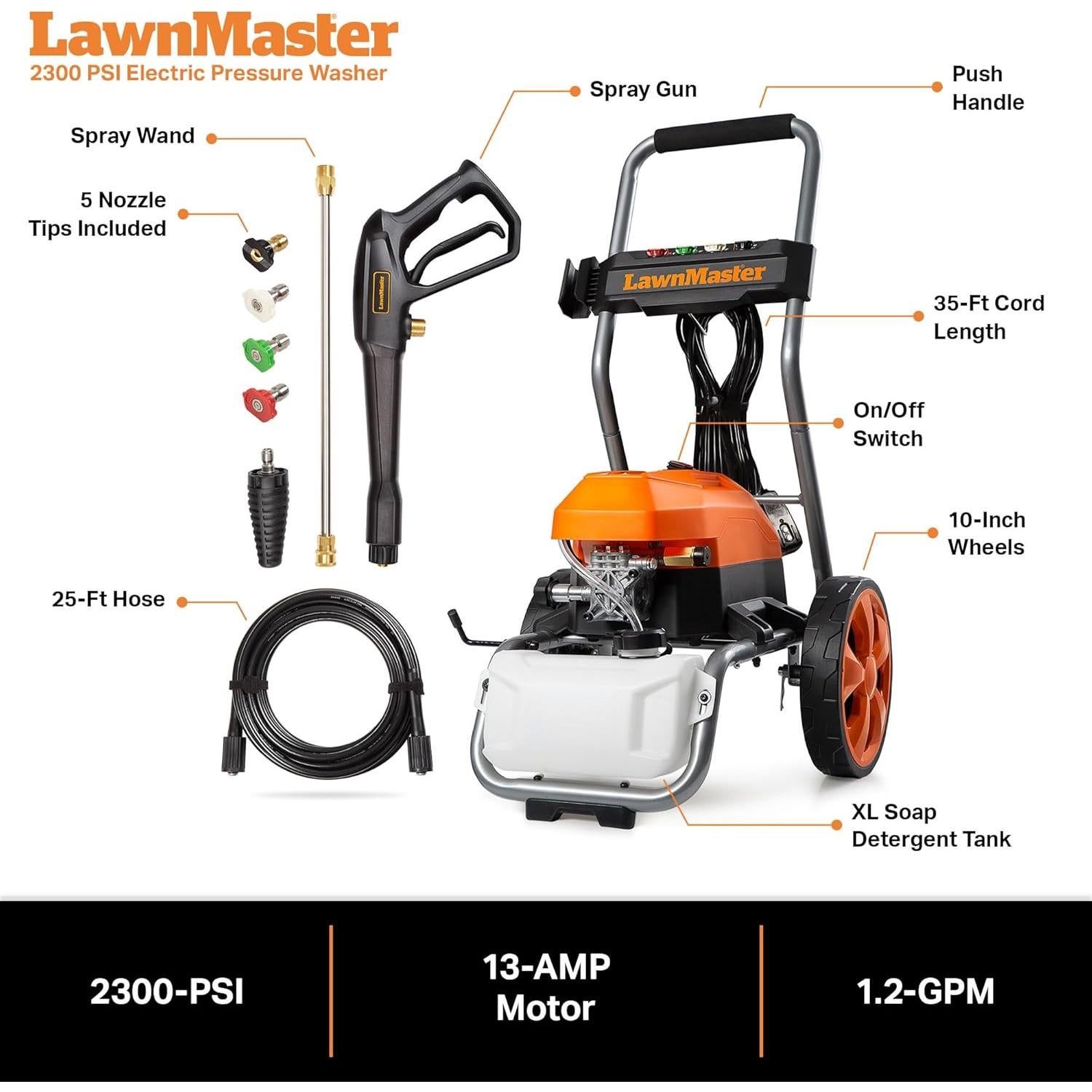Lavadora a Presión Eléctrica LawnMaster LT2100B 2300 PSI 1.2 GPM