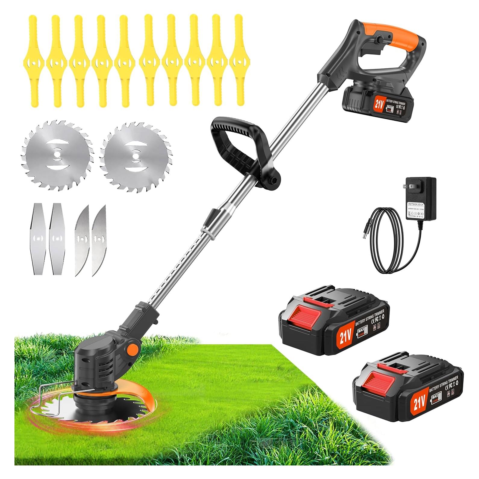 Desmalezadora Eléctrica 21V Mrzneaoch con 2 Baterías y 16 Cuchillas