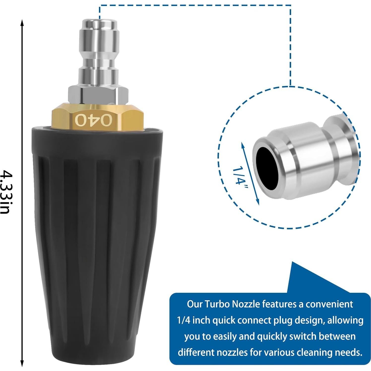Boquilla Turbo Rotativa Axfvd 360° con 5 Boquillas 4000 PSI