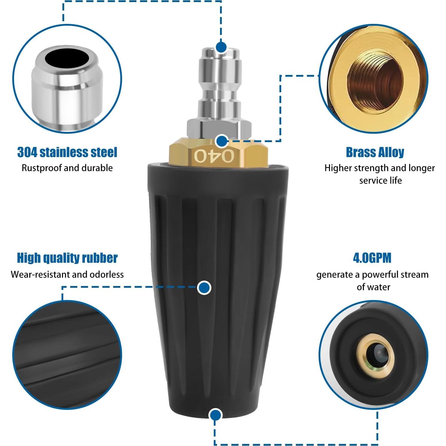 Boquilla Turbo Rotativa Axfvd 360° con 5 Boquillas 4000 PSI