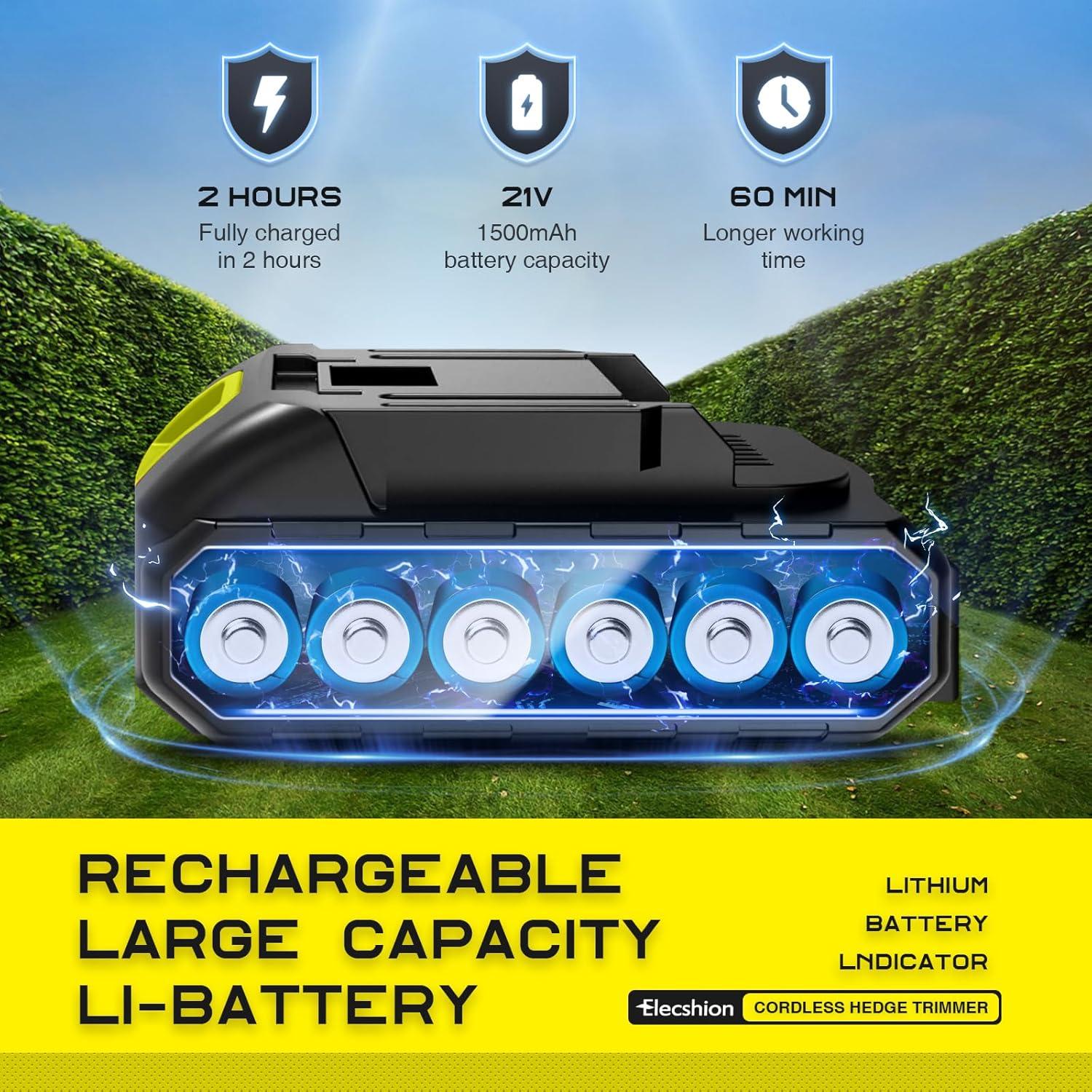 Cortadora de Setos Inalámbrica Elecshion 21V con 2 Baterías