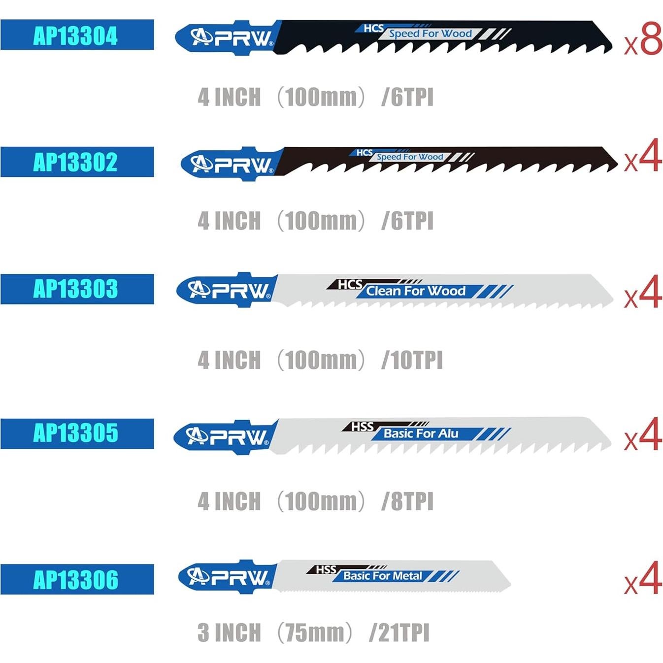 Juego de 24 Hojas de Sierra de Calar APRW T-Shank para Madera y Metal