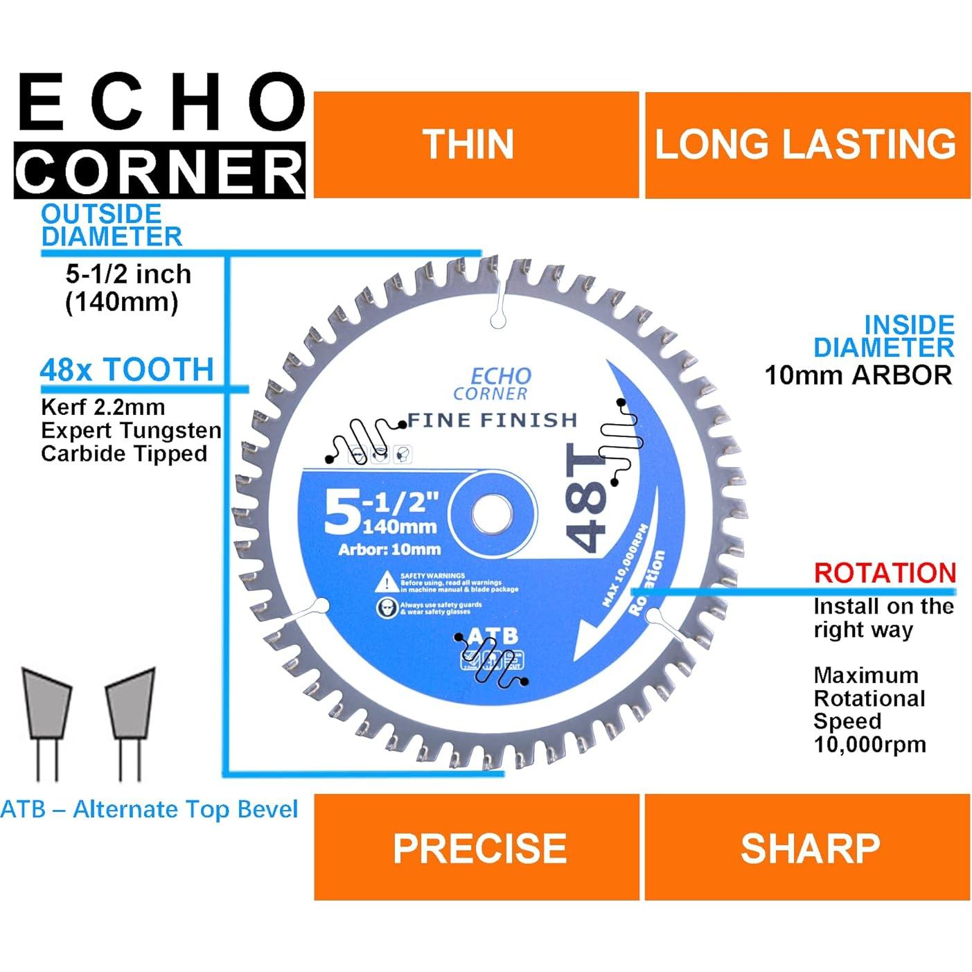 Hojas de Sierra Circular 140mm Echo Corner 48 Dientes 2-Pack