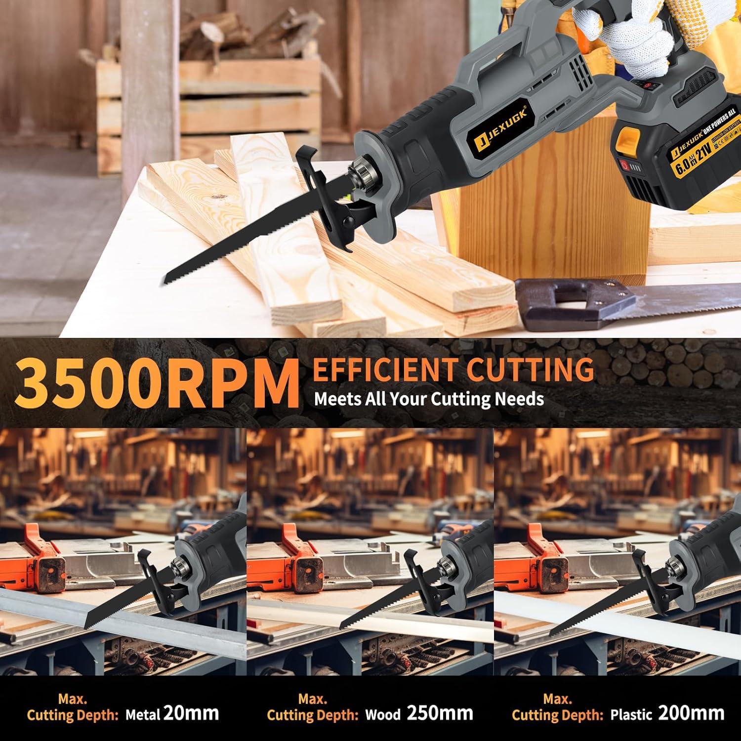 Sierra Recíproca Inalámbrica JEXUGK 21V con 2 Baterías 6.0Ah