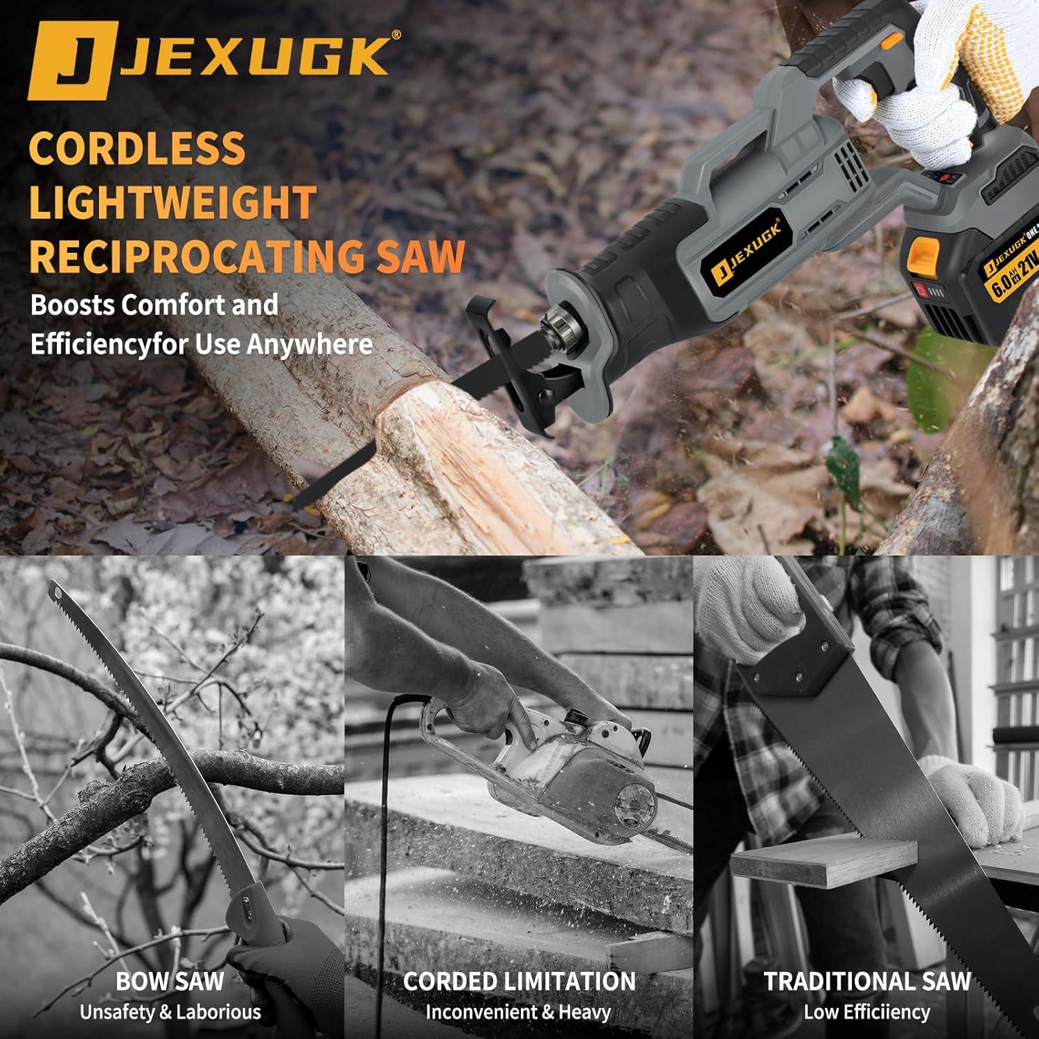 Sierra Recíproca Inalámbrica JEXUGK 21V con 2 Baterías 6.0Ah