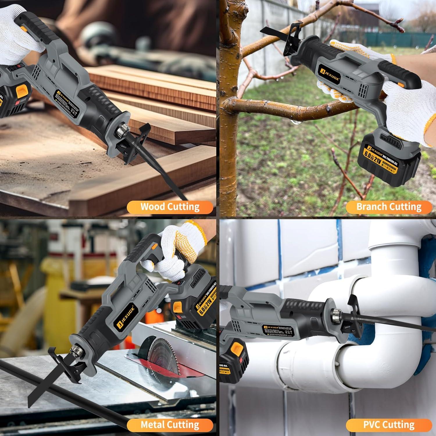 Sierra Recíproca Inalámbrica JEXUGK 21V con 2 Baterías 6.0Ah