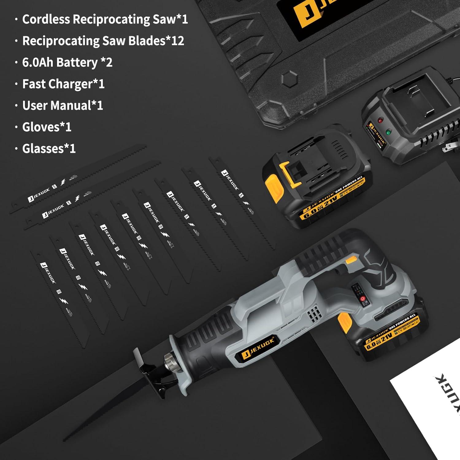 Sierra Recíproca Inalámbrica JEXUGK 21V con 2 Baterías 6.0Ah