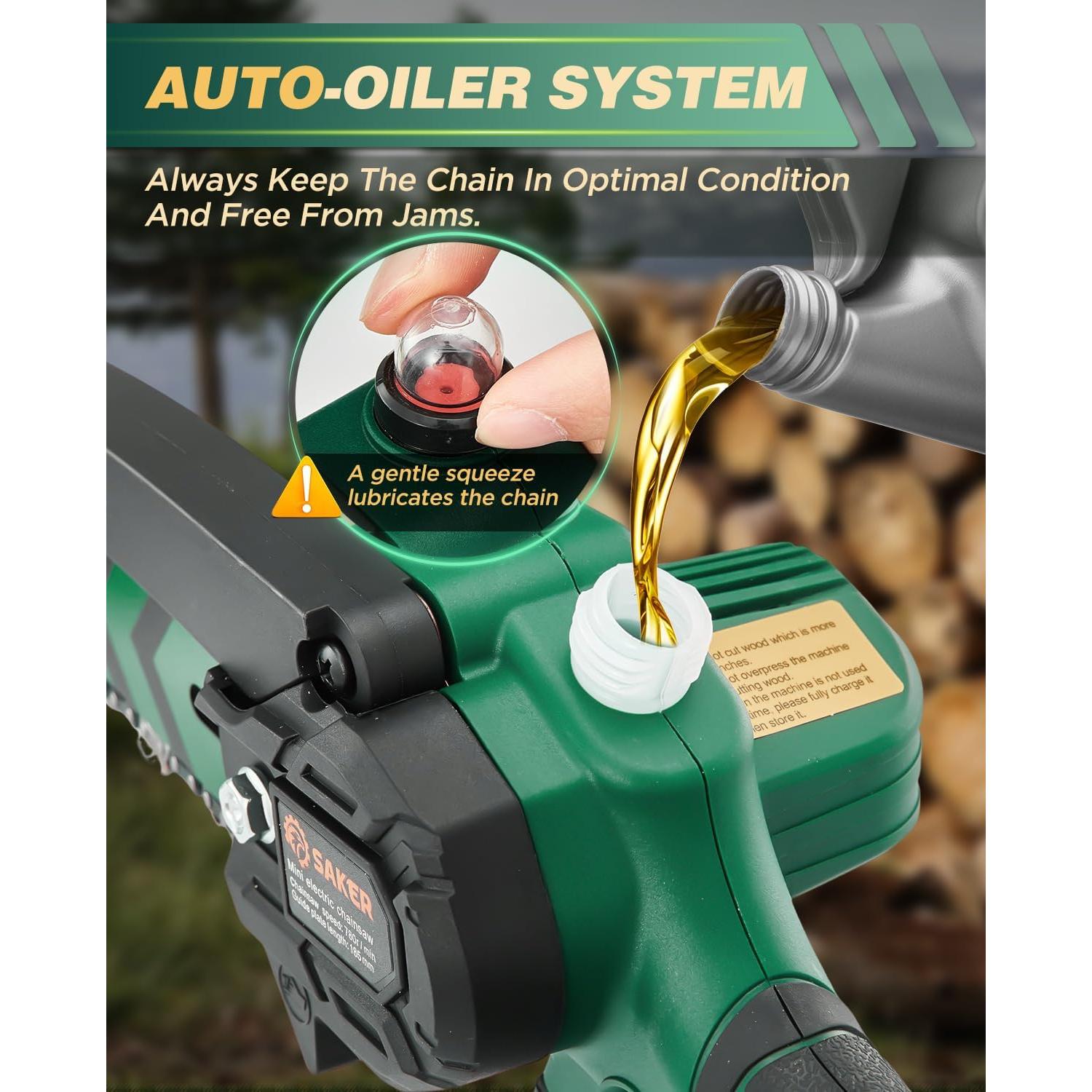 Mini Motosierra Eléctrica Inalámbrica Saker 6" con 2 Baterías