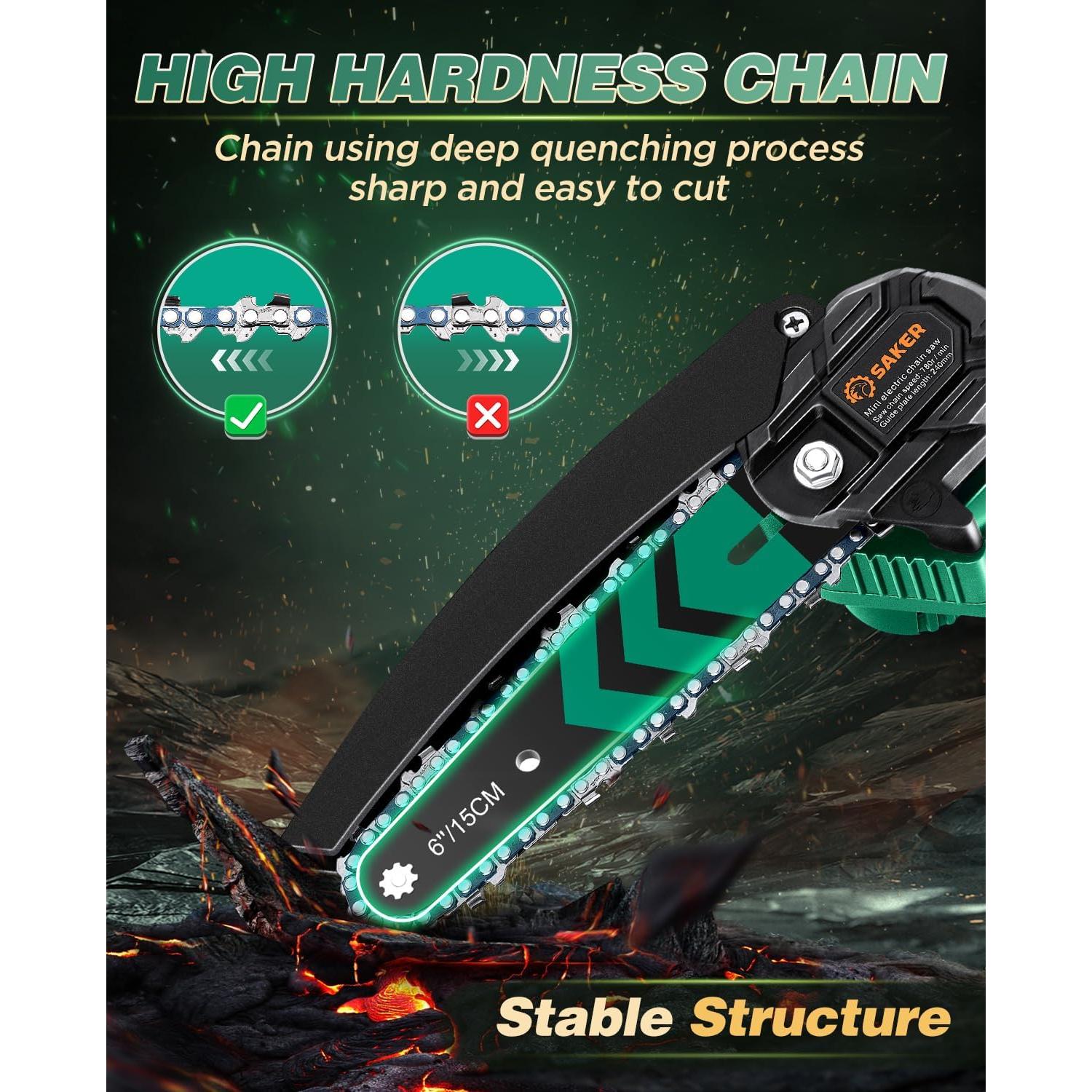 Mini Motosierra Eléctrica Inalámbrica Saker 6" con 2 Baterías