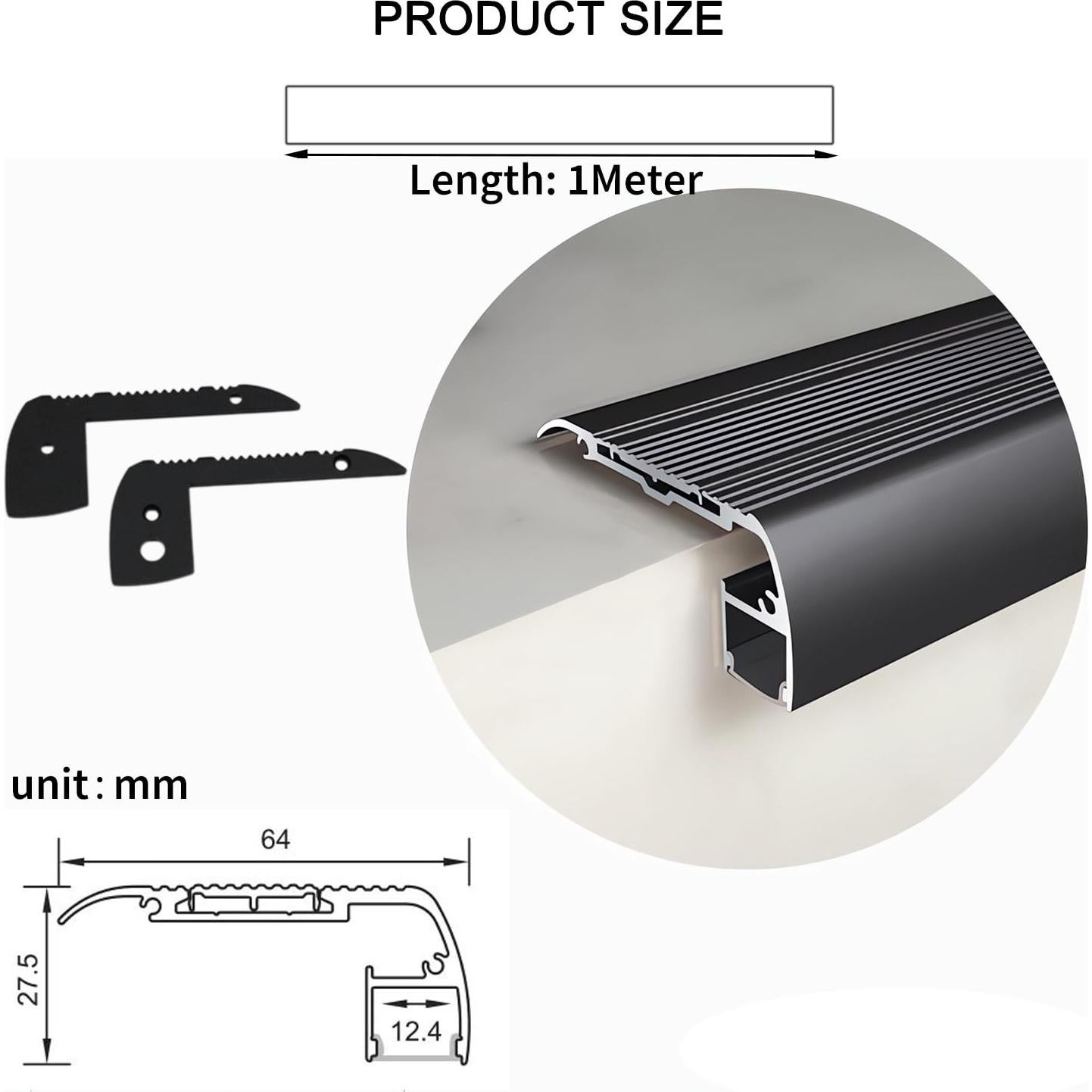 5 Pack Perfil de Aluminio Antideslizante ZHAOLIGH 1M Negro