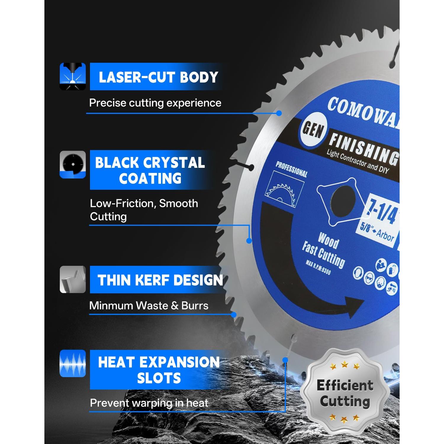Hoja de sierra circular COMOWARE 7 1/4" 40T TCT anti-vibración