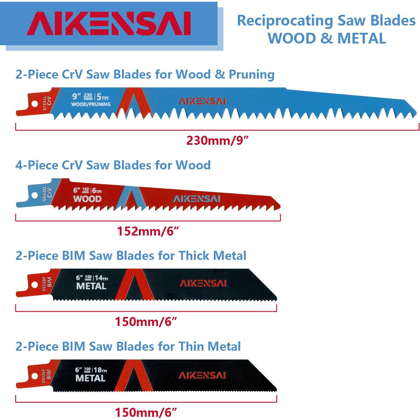 Juego de 10 Hojas de Sierra Recíproca AIKENSAI para Madera y Metal