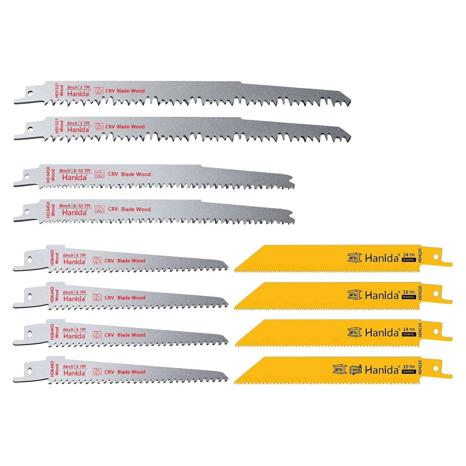 Paquete de 12 Hojas de Sierra Recíproca Hanida para Metal y Madera