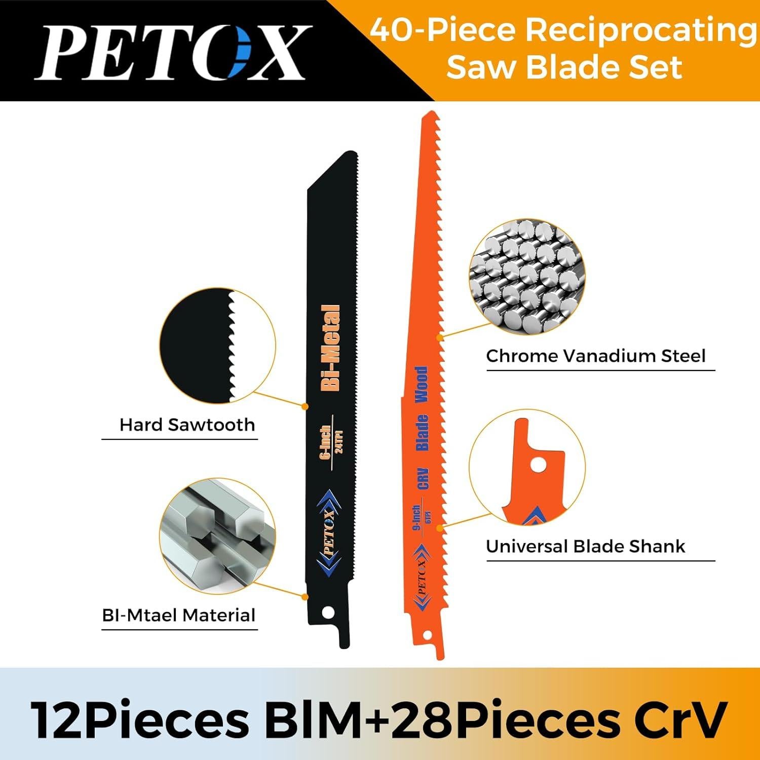 Juego de 40 Hojas de Sierra Recíproca PETOX para Metal y Madera