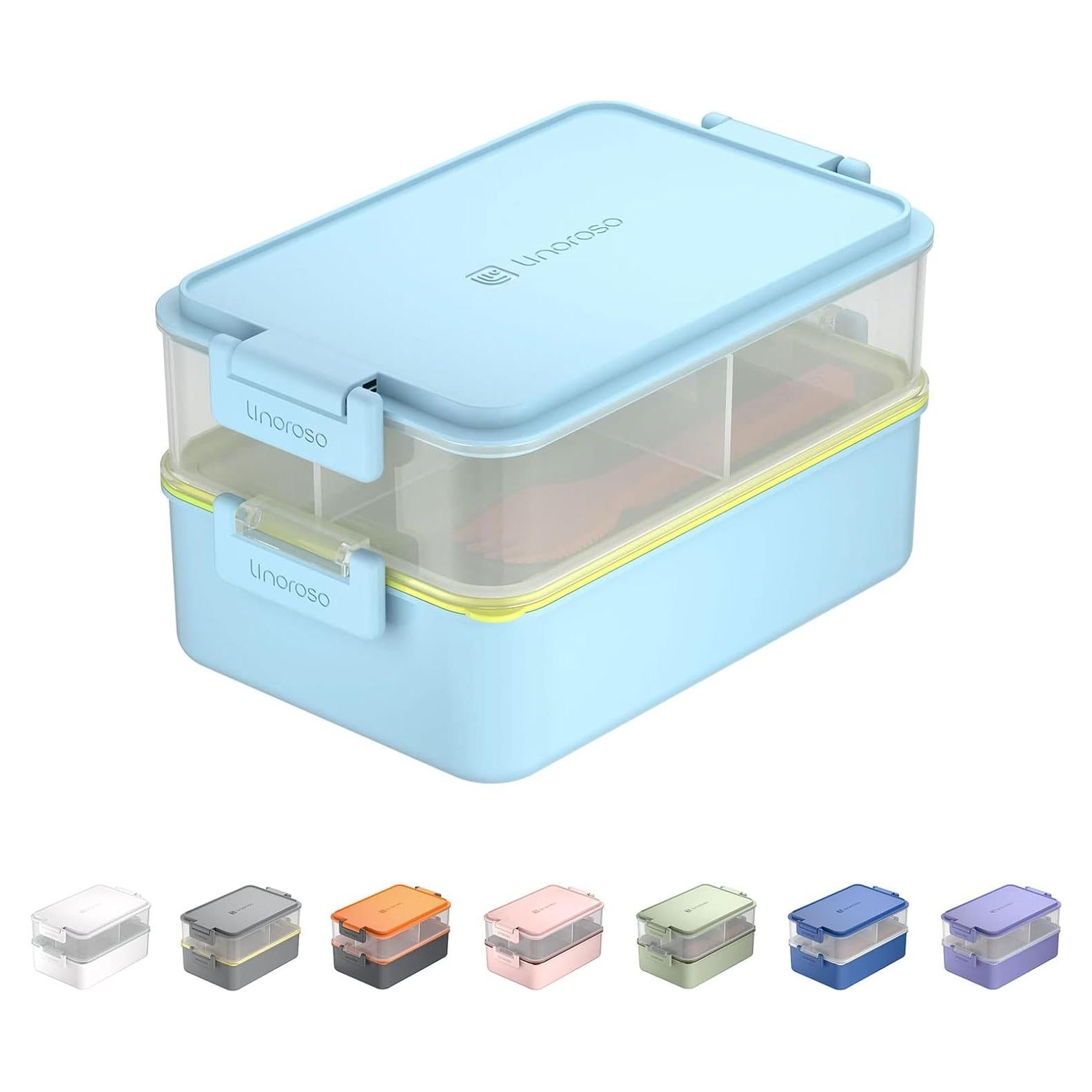 Caja Bento Apilable Linoroso Azul Canal 1000ml con Utensilios
