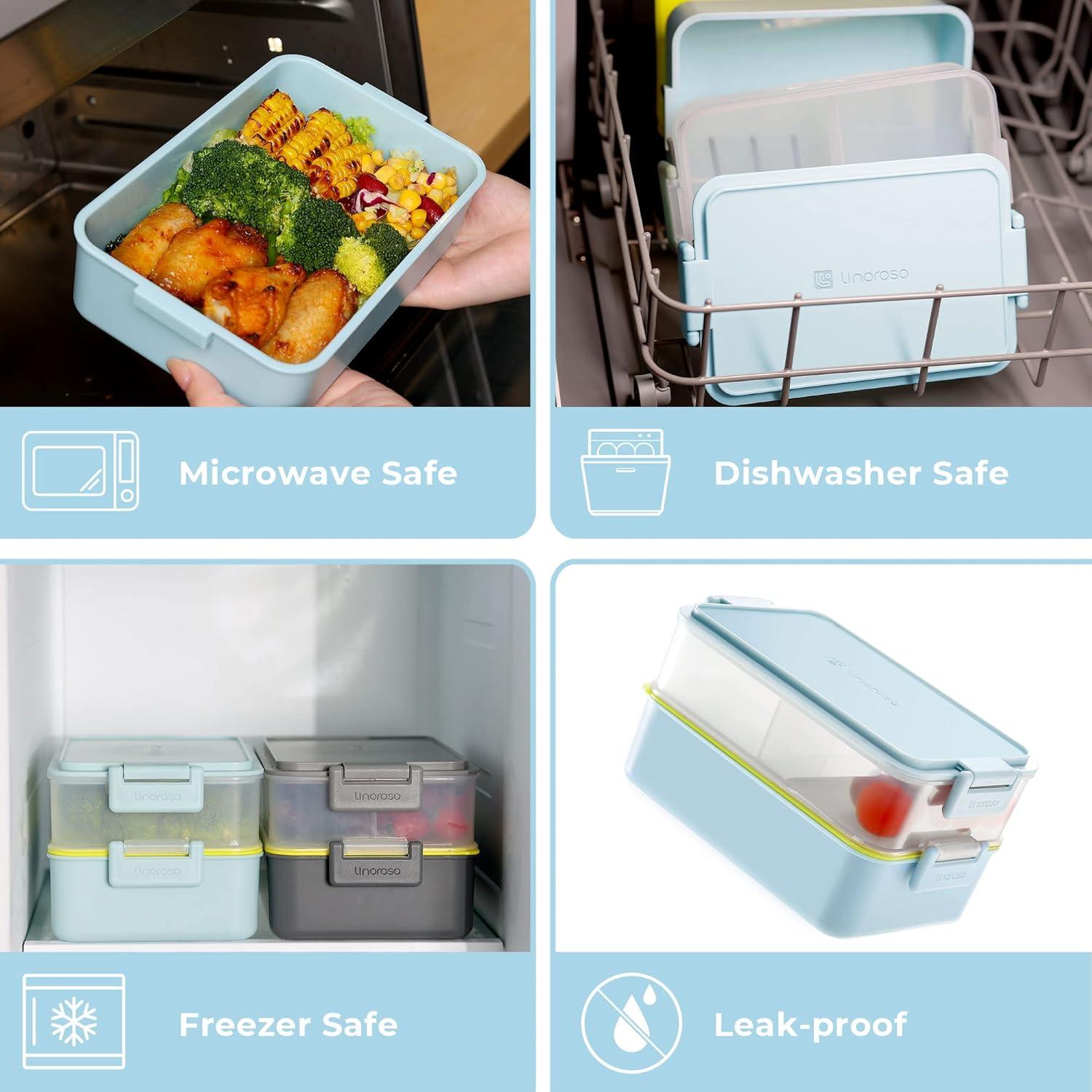 Caja Bento Apilable Linoroso Azul Canal 1000ml con Utensilios