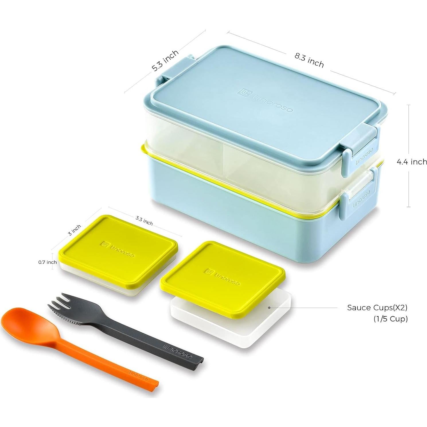 Caja Bento Apilable Linoroso Azul Canal 1000ml con Utensilios