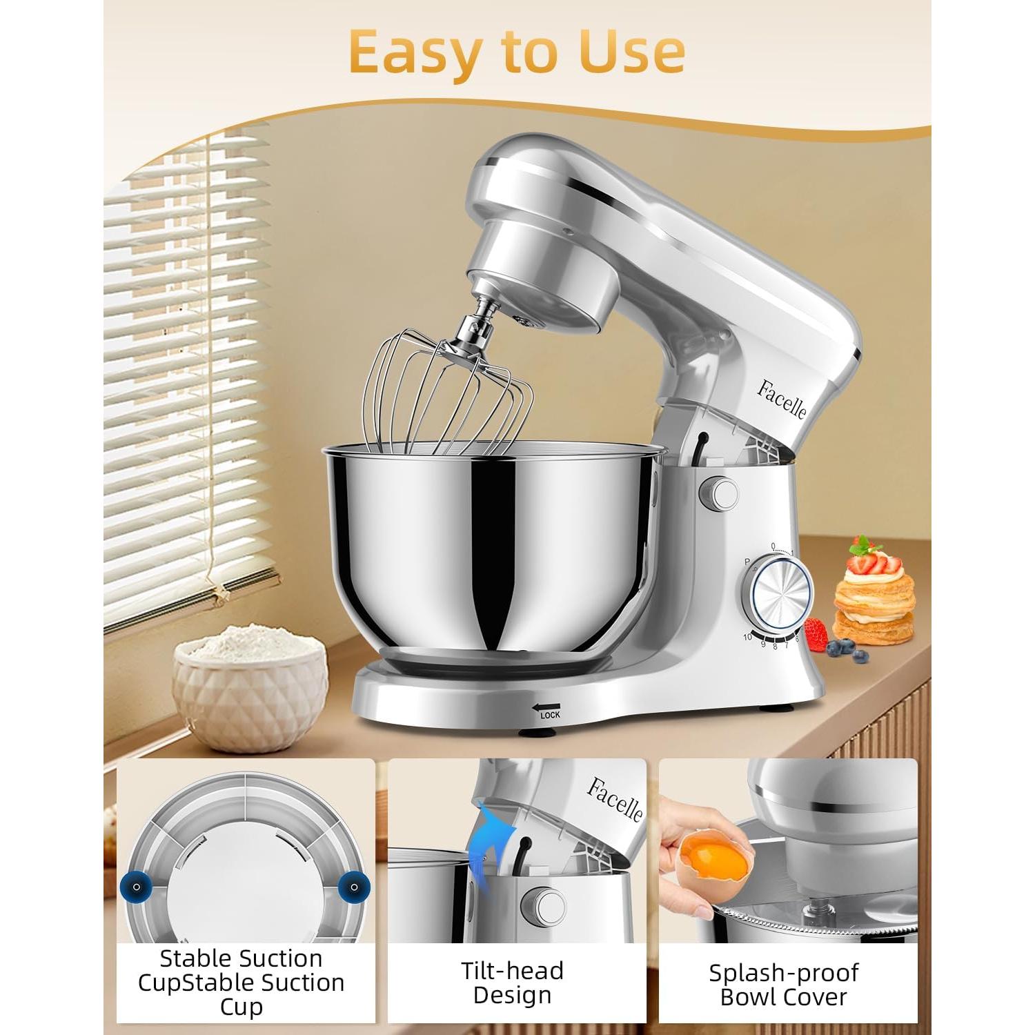 Mezclador de Pie Facelle SM-1542 6QT Acero Inoxidable 10 Velocidades