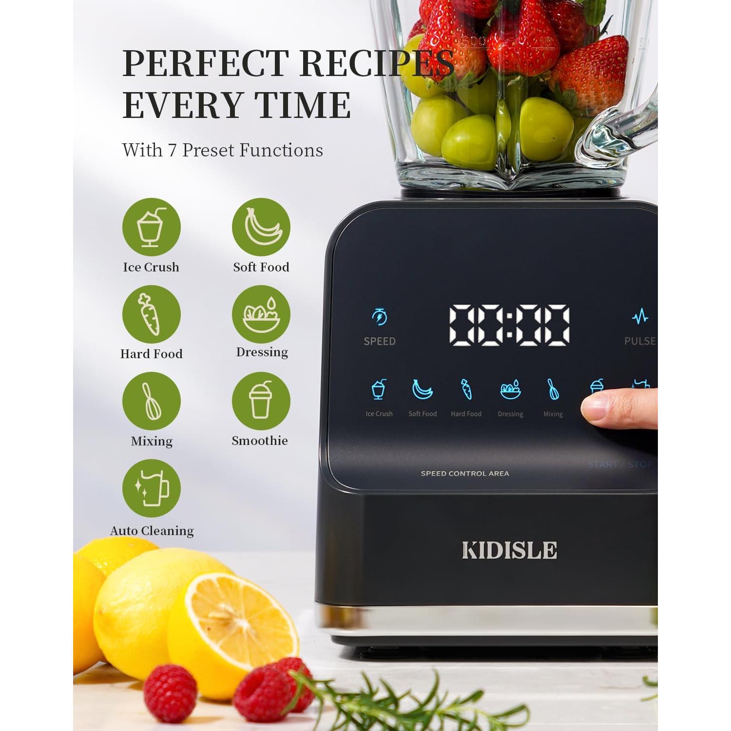 Batidora de Smoothies KIDISLE 1200W Jarra Vidrio 1.5L 9 Velocidades