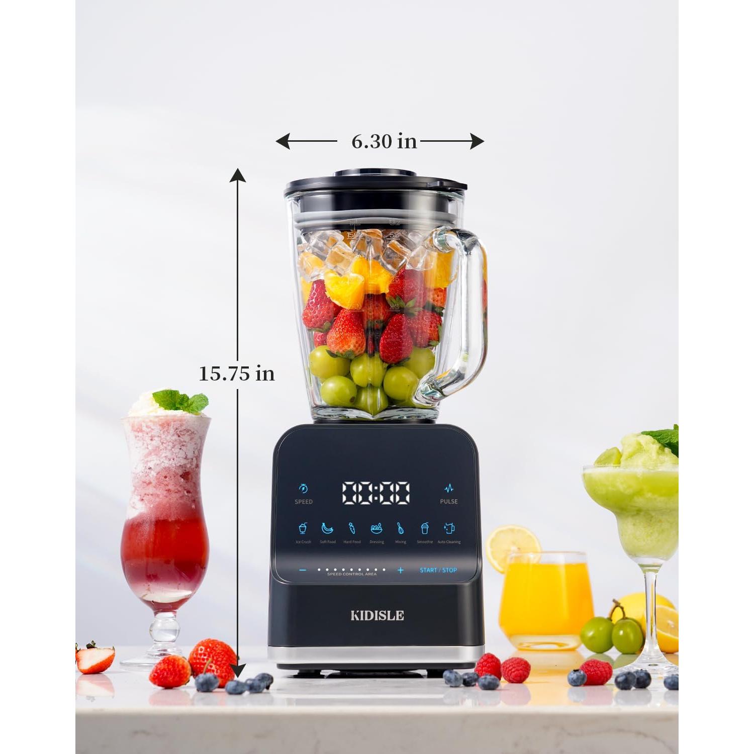 Batidora de Smoothies KIDISLE 1200W Jarra Vidrio 1.5L 9 Velocidades