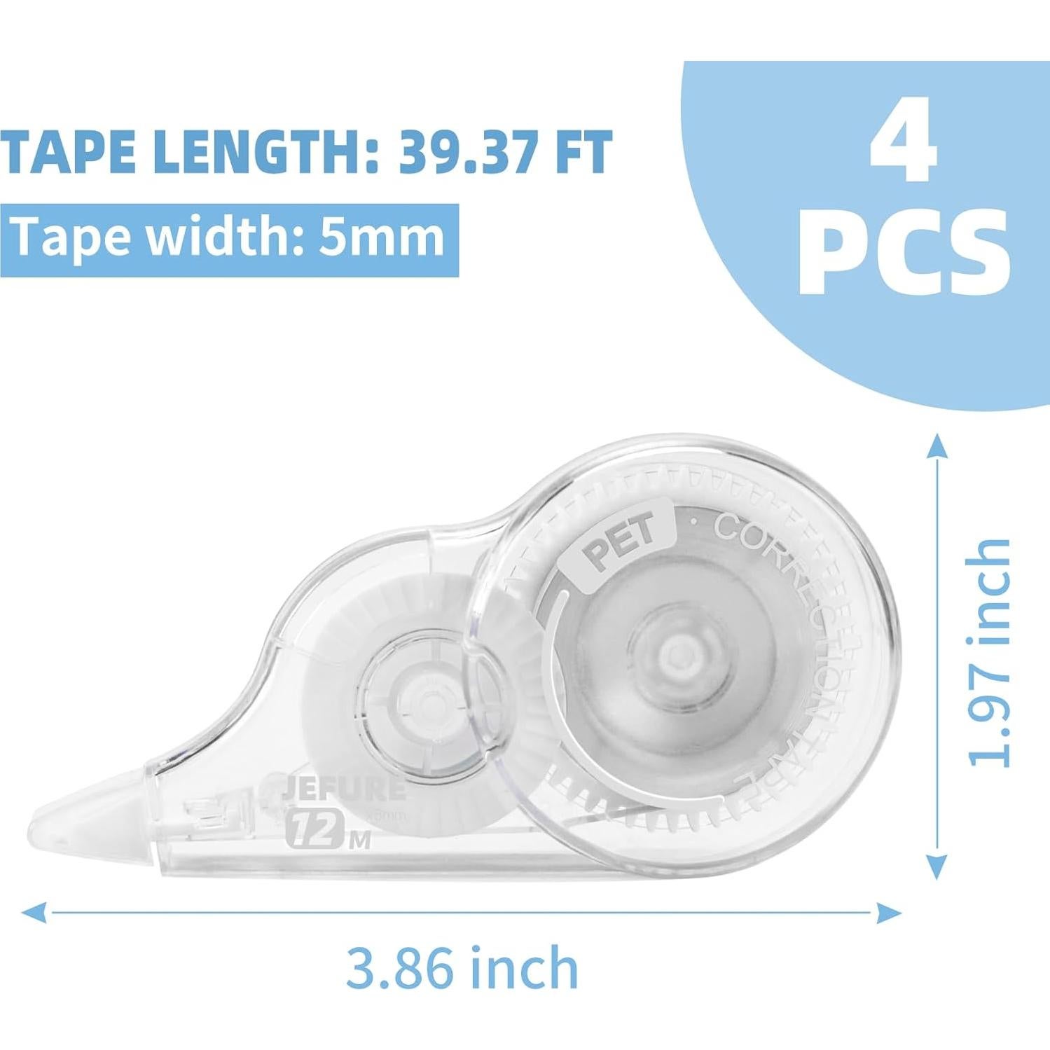 Cinta Correctora JEFURE 4 Pcs 0.51 cm Transparente