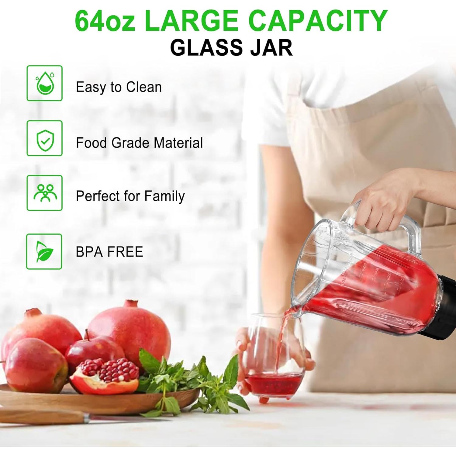 Mezclador Profesional JUSANTE 1200W Jarra Vidrio 64 oz Negro