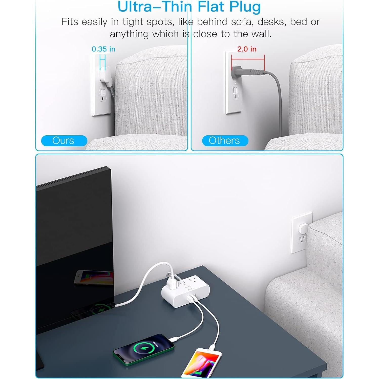 Regleta de Enchufe HANYCONY 3 Salidas 3 USB C 30.48 cm