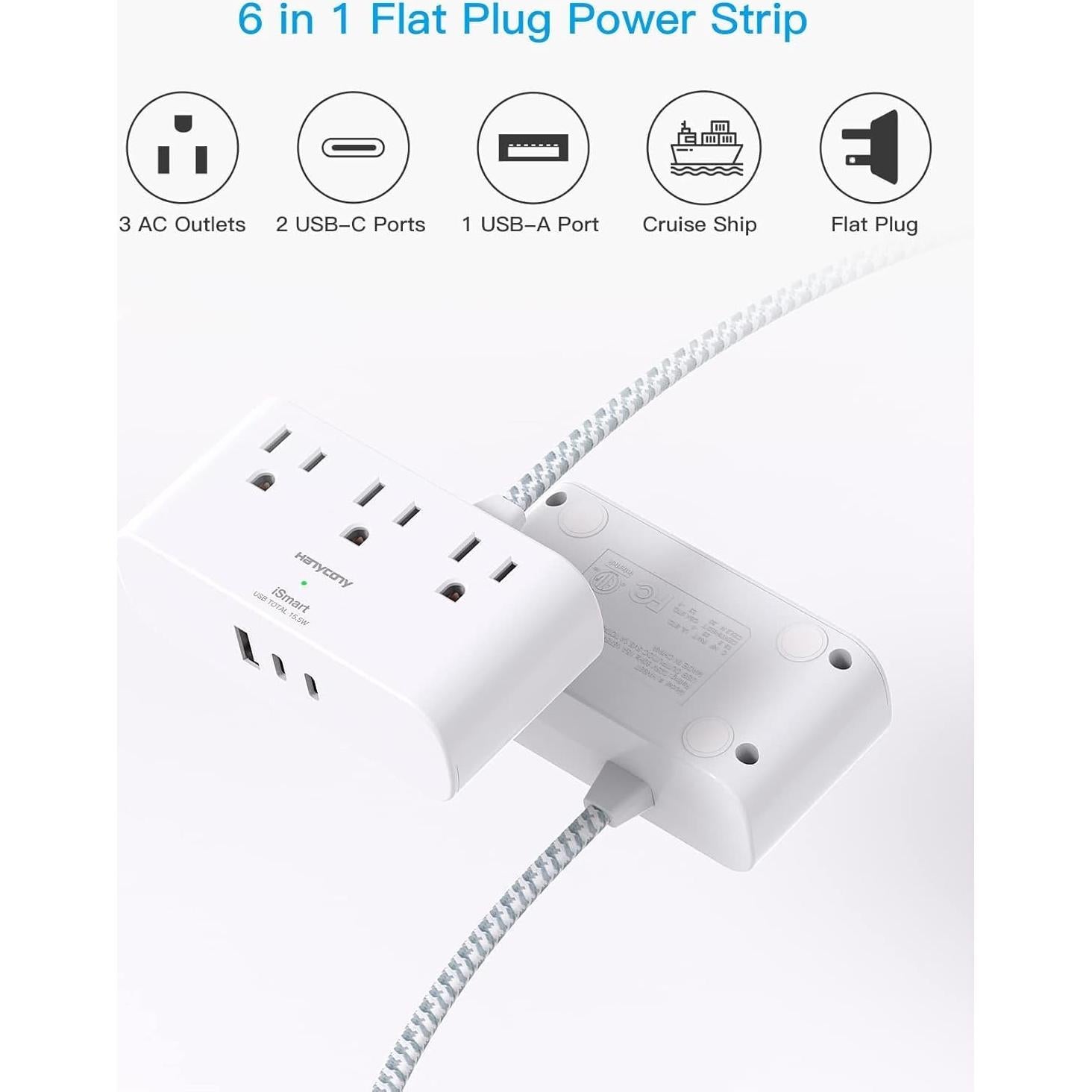 Regleta de Enchufe HANYCONY 3 Salidas 3 USB C 30.48 cm