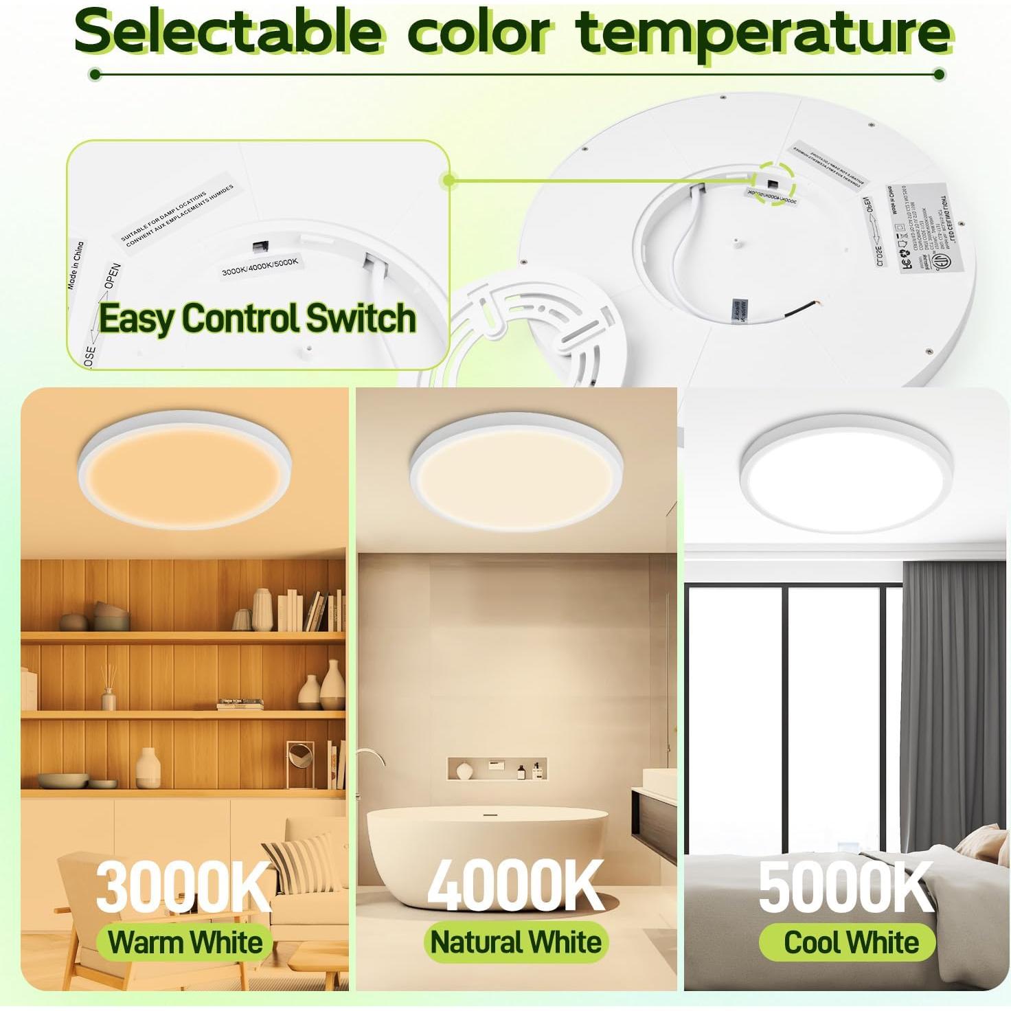 Luz LED Redonda Plana Hykolity 18W 1800LM 3CCT 22.86cm Blanca