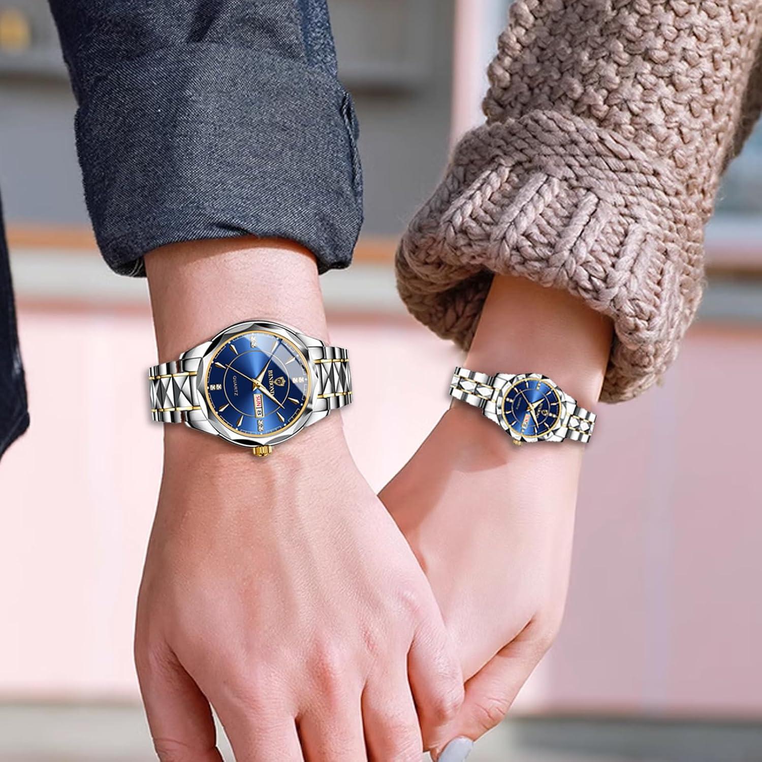 Relojes de pareja Yunanwa con calendario y resistencia al agua