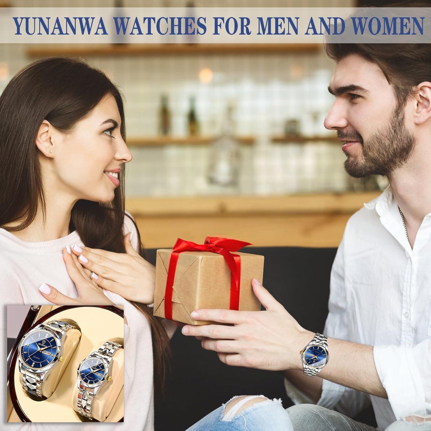 Relojes de pareja Yunanwa con calendario y resistencia al agua