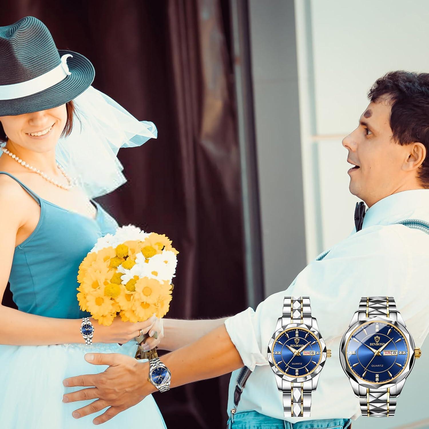 Relojes de pareja Yunanwa con calendario y resistencia al agua